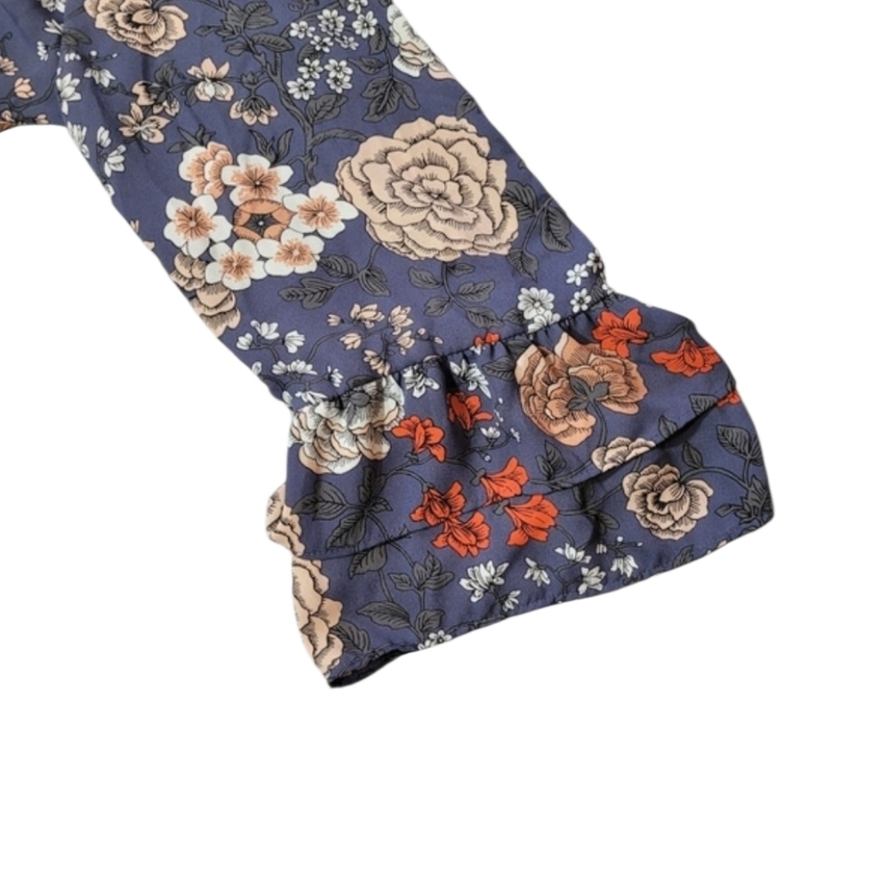 LOFT Floral Flounced Sleeve Blouse – Size Medium | Chambray Blue/Floral - Picture 3 of 5